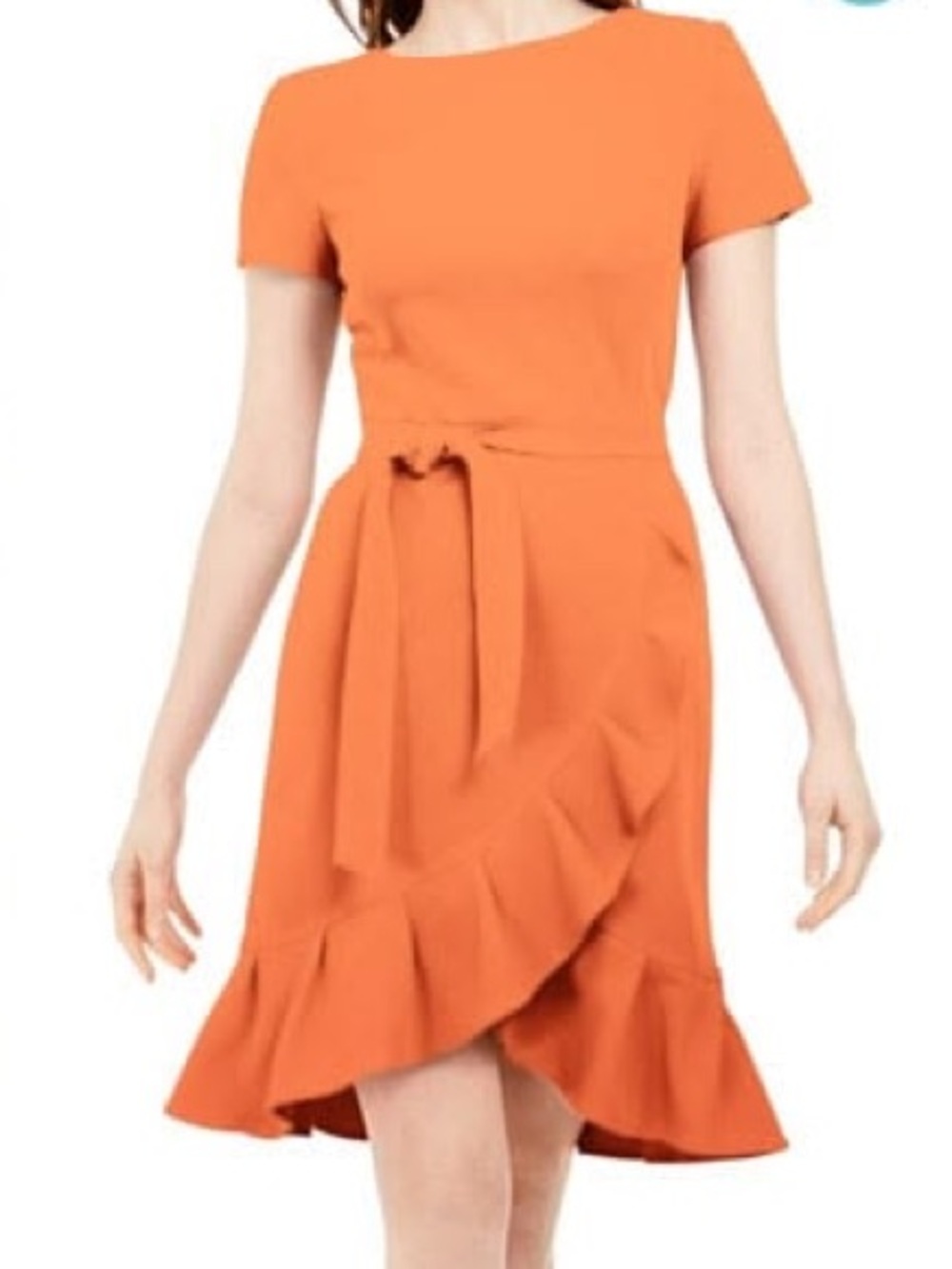 Calvin Klein Orange Ruffle Sheath Dress Short Sleeve Size 6 Work Career Office